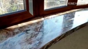 Отделка  бетонного радиального  подоконника под  мрамор, имитация  мрамора Венецианской  штукатурко