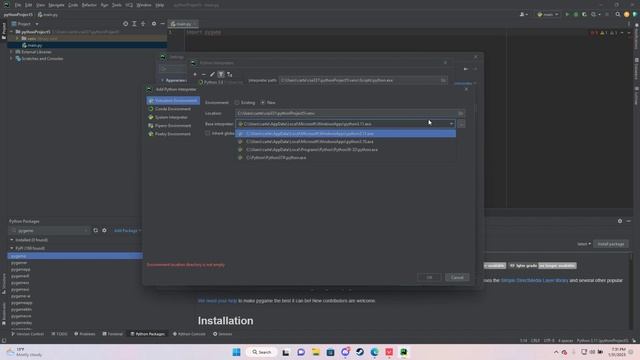 How to fix "Install pygame Failed" on PyCharm 2023- Change Python Interpreter Version on PyCharm! смотреть онлайн