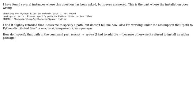 Installing python through pecl - how do I "specify path to Python distribution files"? смотреть онлайн