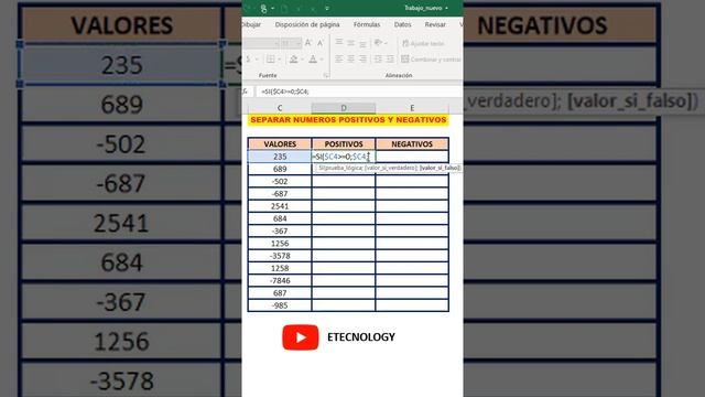 APRENDE A SEPARAR NUMEROS POSITIVOS Y NEGATIVOS EN #excel смотреть онлайн