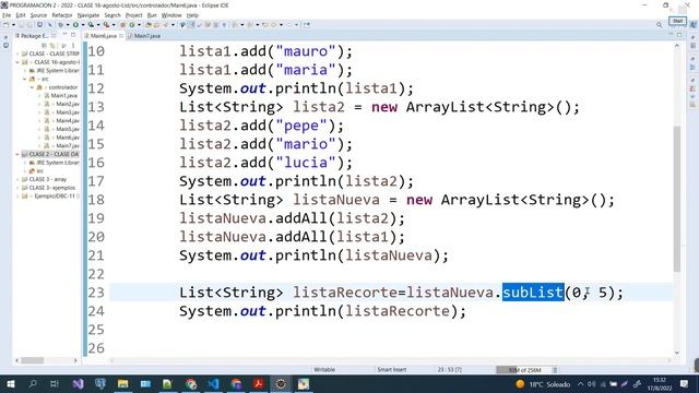 List en JAVA unir dos listas de string con addAll y obtener una subList condicionar elementos y смотреть онлайн