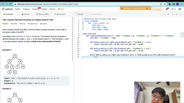 Leetcode Python - Medium - Lowest Common Ancestor of Binary Search Tree (Binary Trees - Iterative) смотреть онлайн
