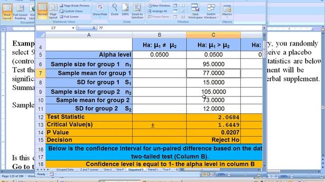 8_1a Unpaired t-test Hypothesis test using Excel Part 1 смотреть онлайн