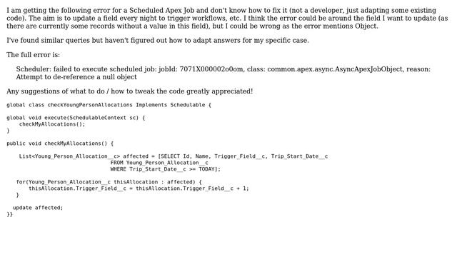 Salesforce: Schedules Apex Failing - Attempt to de-reference a null object смотреть онлайн