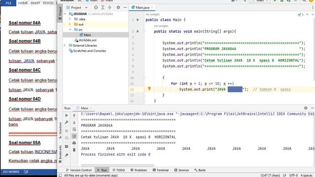 JAVA04A Cetak tulisan JAVA sebanyak 10x spasi 8 HORIZONTAL смотреть онлайн