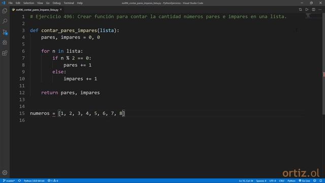 Python - Ejercicio 496: Función para Contar la Cantidad de Números Pares e Impares en una Lista смотреть онлайн