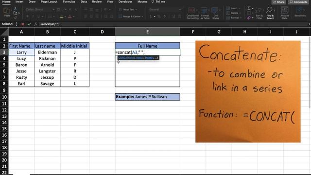 How to Combine Cells and Concatenate Names on Excel (CONCAT) смотреть онлайн