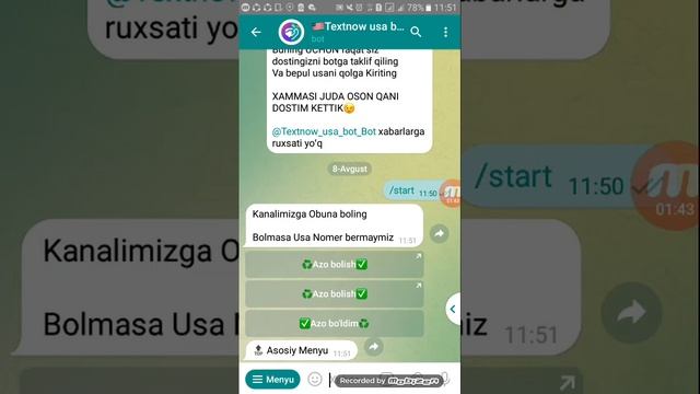 USA nomer olish telegram bot orqali https://t.me/Textnow_usa_bot_Bot?start=r02939131511 смотреть онлайн