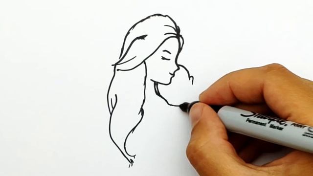 Как нарисовать МАМУ С РЕБЕНКОМ. Просто рисуем силуэт Мамы с ребенком. Рисунки для МАМЫ. #600 смотреть онлайн