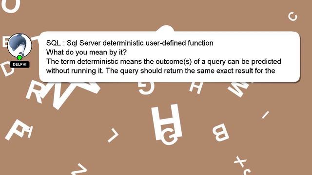SQL : Sql Server deterministic user-defined function смотреть онлайн