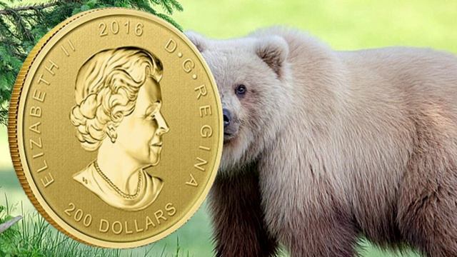 Золотая монета Канады 200$ "Ревущий Гризли" 2016г. смотреть онлайн
