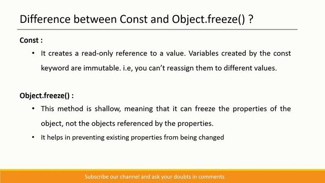 JavaScript Interview Questions - #3 | What is the difference between Const & Object.freeze() ? #js смотреть онлайн