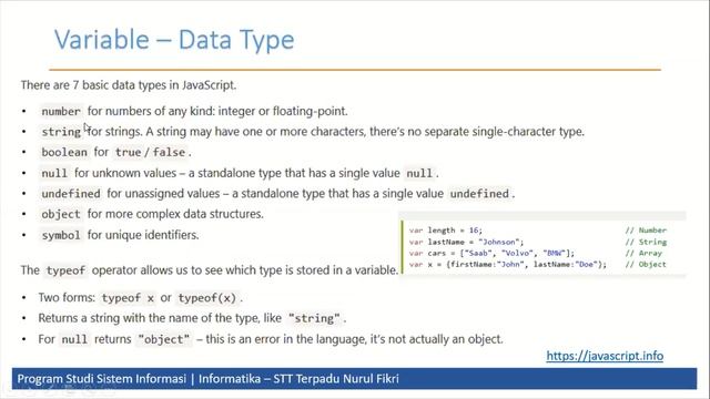 Basic Programming JavaScript, mata kuliah Web Programming Kampus IT STT Terpadu Nurul Fikri смотреть онлайн