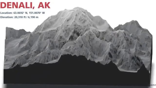 Denali (Mount McKinley) Topography - 3D Elevation Map смотреть онлайн