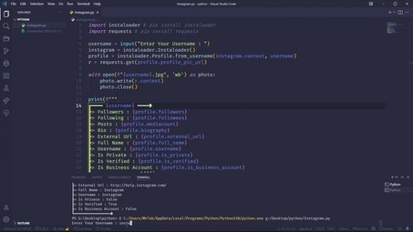 get Instagram account information with python