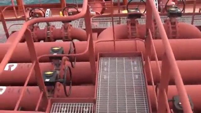 Cargo Lines And Manifold Arrangement On Oil Chemical Tanker.