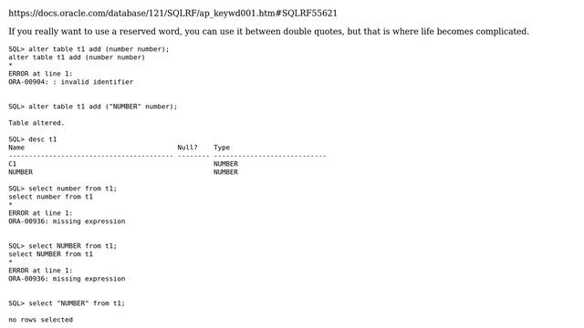 Databases: Oracle: Add Reserved Word as Column Name (2 Solutions!!) смотреть онлайн