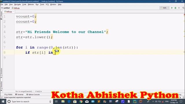 Python Program to count total number of vowels and consonants in string by Kotha Abhishek telugu смотреть онлайн