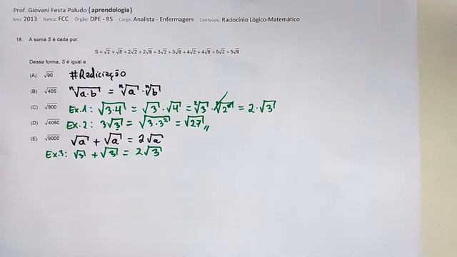 (FCC 2013) 18. A soma S é dada por: S = raiz(2) + raiz(8) + 2*raiz(2) + 2*raiz(8) + 3*raiz(2) + ... смотреть онлайн