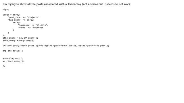 Wordpress: Query all posts under one taxonomy? Why is my code not working? (2 Solutions!!) смотреть онлайн