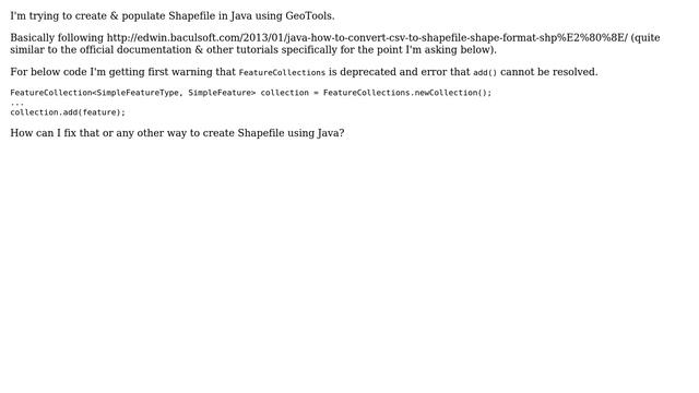 GIS: Java GeoTools: Creating Shapefile - FeatureCollections deprecated смотреть онлайн
