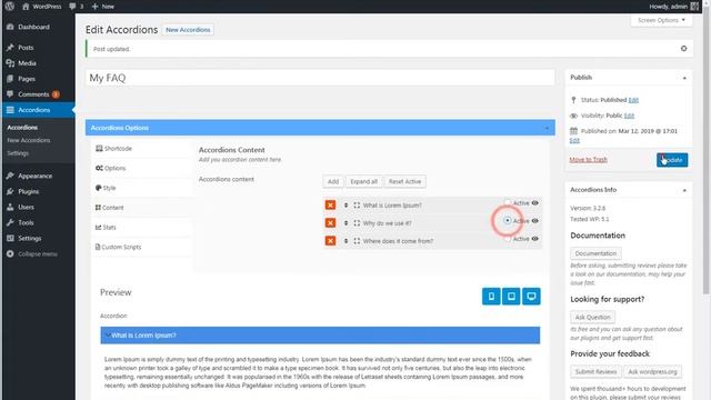 FAQ plugin WordPress - open active on page load смотреть онлайн