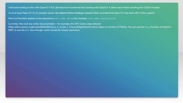 Accessing OpenCV CUDA Functions from Python (No PyCUDA) смотреть онлайн