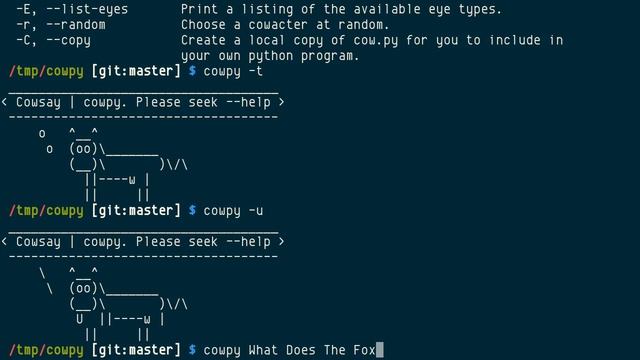 cowpy, Cowsay in Python 2 and 3 смотреть онлайн