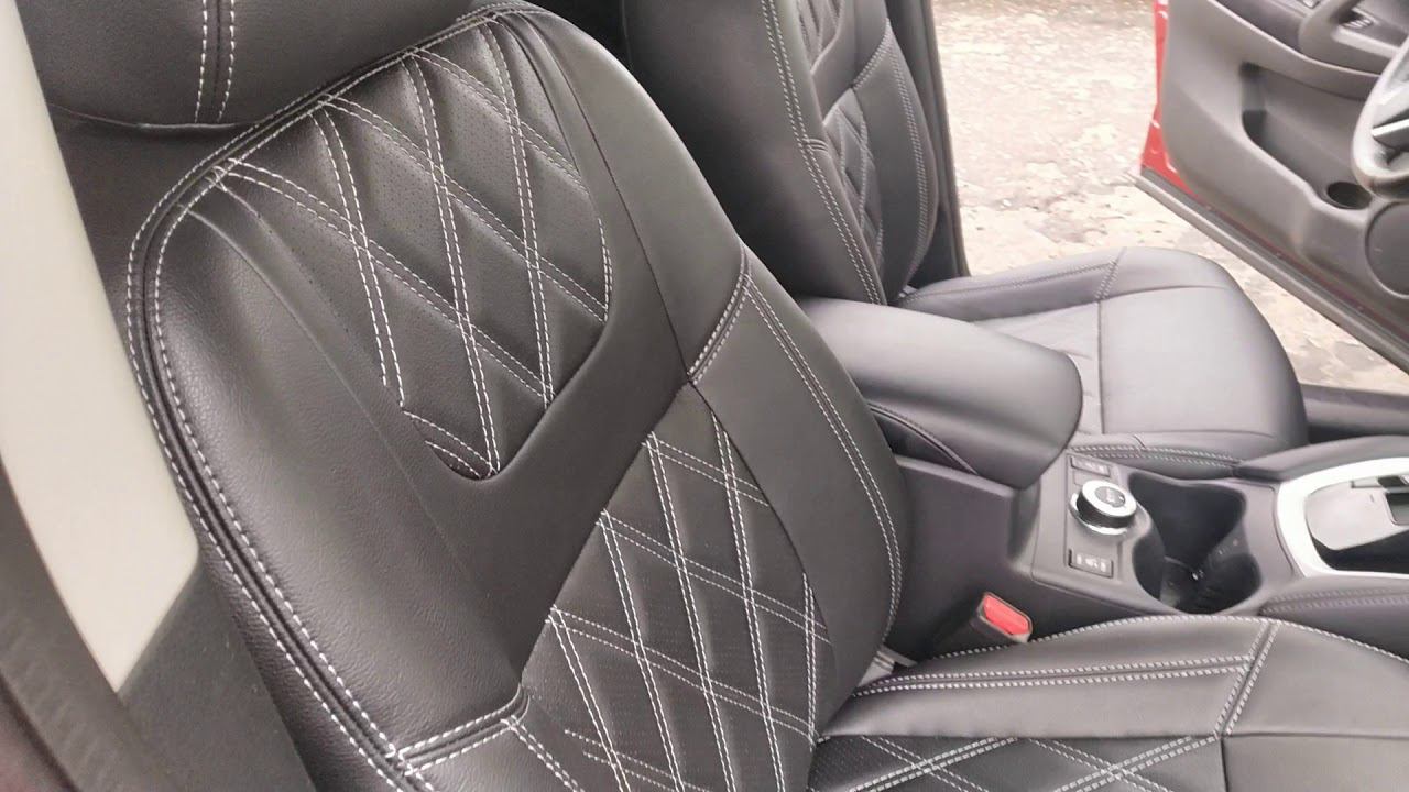 Модельные авточехлы на Nissan Qashqai J11 с ромбами премиум-класса компании Brothers Tuning смотреть онлайн