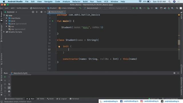 Kotlin : Secondary Constructor Declaration | Constructor | Added Subtitles | android coding смотреть онлайн
