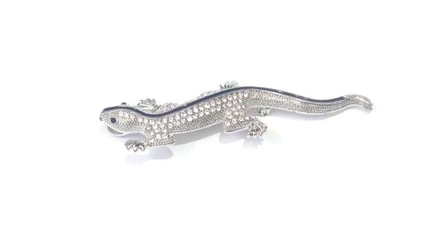 Брошь модная Ящерица с чёрной полоской, серебро - xsbs15008 смотреть онлайн