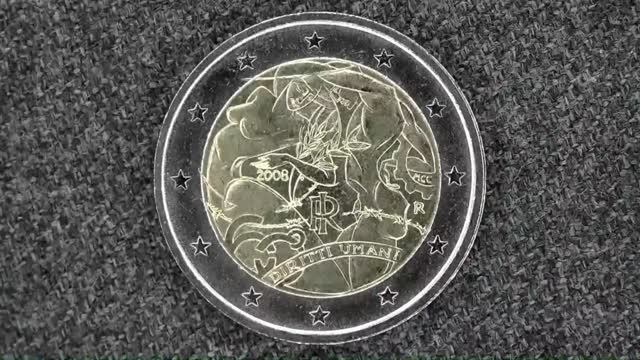 2 евро 2008 года Италия. 60-я годовщина Всеобщей Декларации Прав Человека.