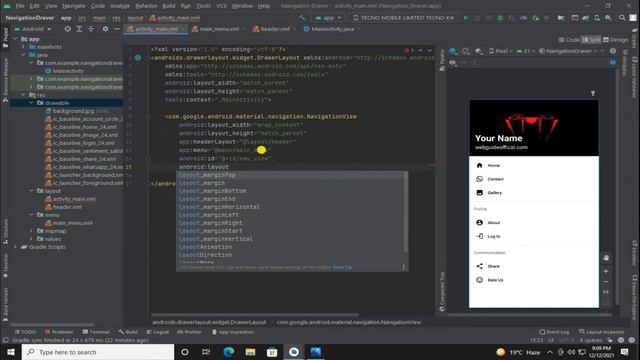 Android Navigation Drawer Menu Material Design | Android studio tutorial смотреть онлайн