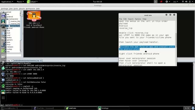Send sms from friends Android phones with Armitage Kali Linux 2 0 смотреть онлайн