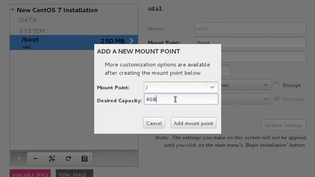 custom partitioning during RHEL7 installation