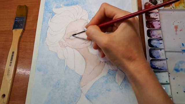 Рисуем Эльзу из Холодного сердца акварелью быстро и просто. Акварель для начинающих. смотреть онлайн