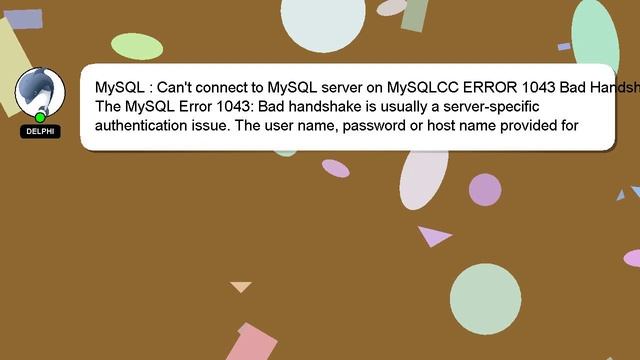 MySQL : Can't connect to MySQL server on MySQLCC ERROR 1043 Bad Handshake смотреть онлайн