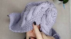 Шапка - шарф спицами. Подробный мастер класс. Зимняя шапка спицами с косами.
