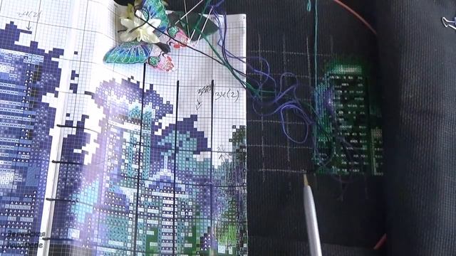 СТАРТ!!! Вышивка крестом. Ночной город. Н-16. Начало процесса. Needlework. смотреть онлайн