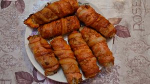 МЯСНЫЕ РУЛЕТИКИ В БЕКОНЕ С ГРИБАМИ И СЫРОМ