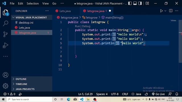 How to print output and how to give next line in java # visual studio code смотреть онлайн