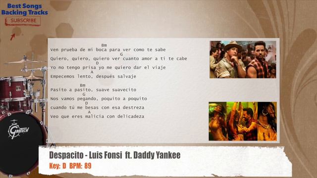 🥁 Despacito - Luis Fonsi ft. Daddy Yankee Drums Backing Track with chords and lyrics смотреть онлайн