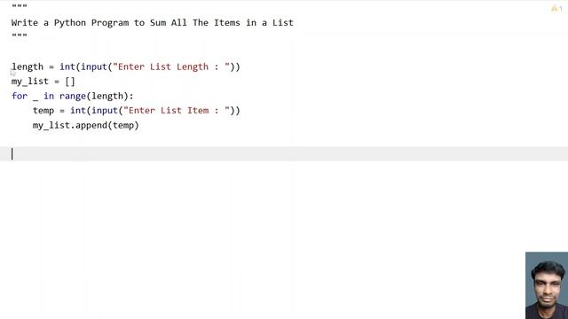 Write a Python Program to Sum All The Items in a List смотреть онлайн