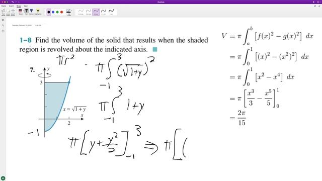 x = sqrt(1+y), find the volume of the solid смотреть онлайн