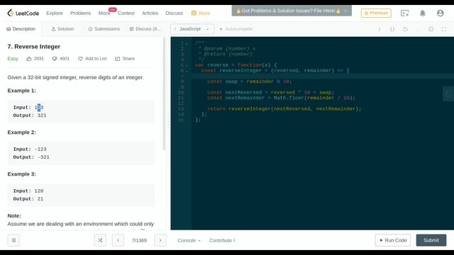 Leetcode #7: Reverse Integer | JS Solution смотреть онлайн