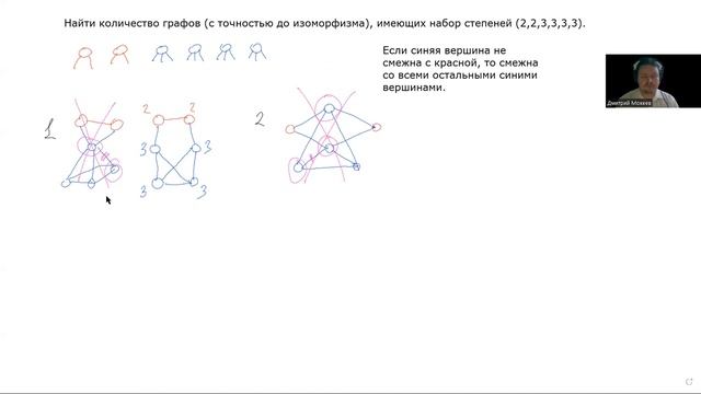 Теория графов. Найти количество графов с набором степеней (2,2,3,3,3,3). смотреть онлайн