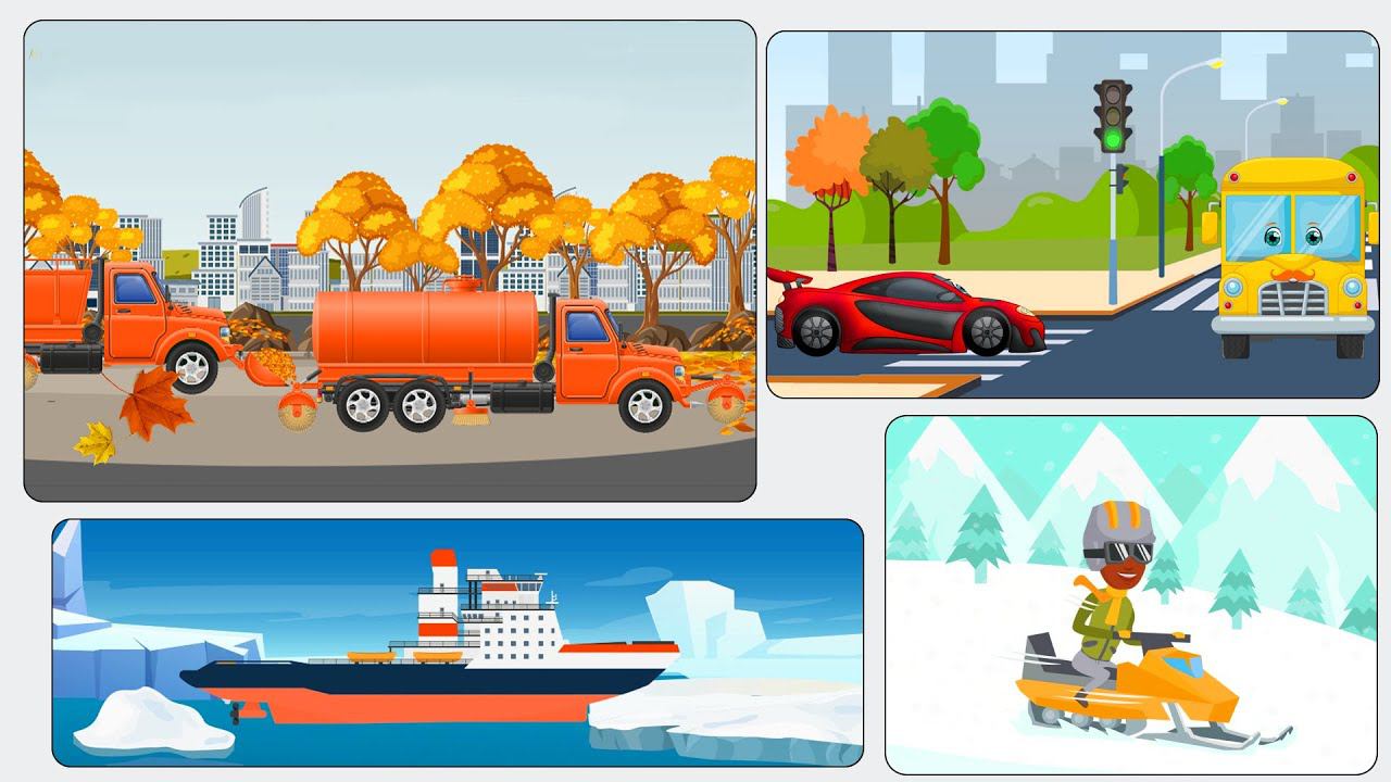 Прощай золотая осень - Привет снежная зима - познавательные мультики про машинки для детей смотреть онлайн