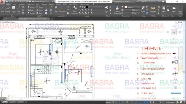 AUTOCAD # 290 Electrification Plan for a Double Story House Size 25' x 39' смотреть онлайн