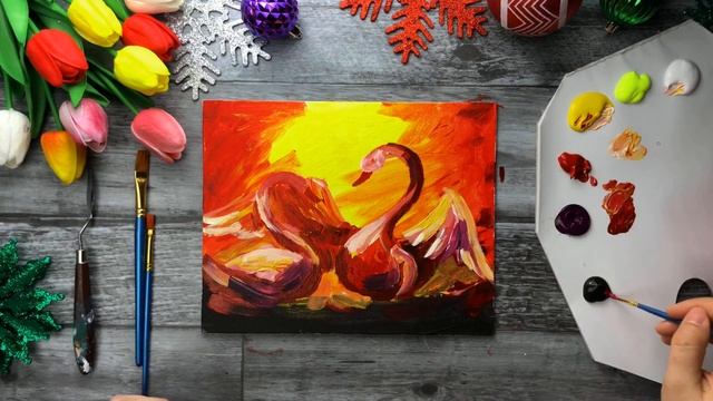 КАК НАРИСОВАТЬ ЛЕБЕДЕЙ • Очень простой урок рисования смотреть онлайн