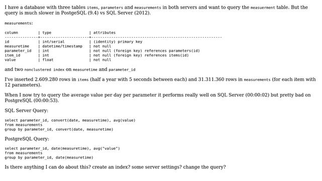 Databases: Simple avg query on large table much slower in PostgreSQL than SQL Server смотреть онлайн
